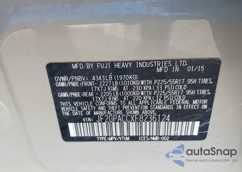 2015 Subaru Xv Crosstrek 2.0I Premium z USA, uszkodzony, nr VIN JF2GPACCXF8236124